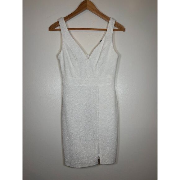 Homecoming White/Silver Sparkle Dress With Slit - Picture 1 of 10